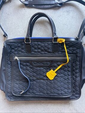 MZ Wallace Quilted Black Shoulder Bag with Blue and Yellow Accents